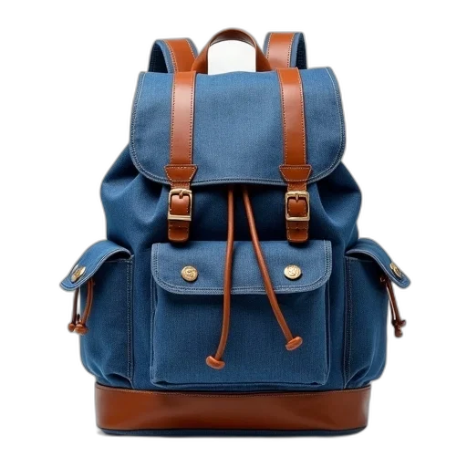 3d render, blue, denim, backpack transparent PNG cut-out