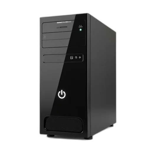 robot, 3d render, sleek, modern, black, computer, tower, flat transparent PNG cut-out