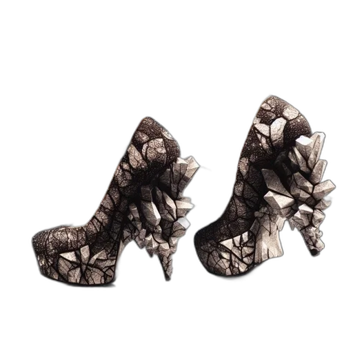 shoes, 3d render, photorealistic, pair, high-heeled, geode-like, design, reflect transparent PNG cut-out