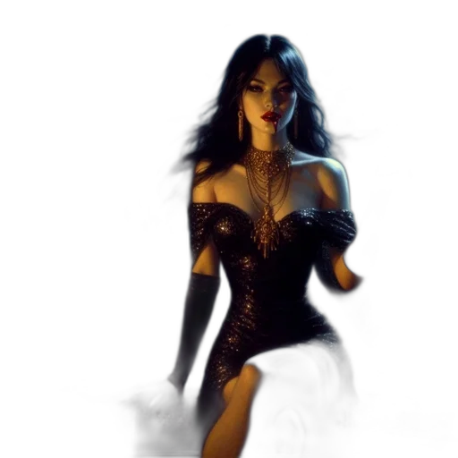 dress, comic book art, concept art, fantasy art, photorealistic, fire, nocturnal, scene transparent PNG cut-out