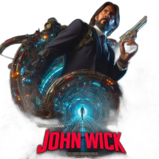 weapon, jacket, concept art, cyberpunk, comic book art, promotional, poster, john transparent PNG cut-out