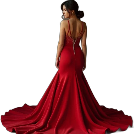 dress, jewelry, photorealistic, red, woman, wearing, mermaid, style transparent PNG cut-out
