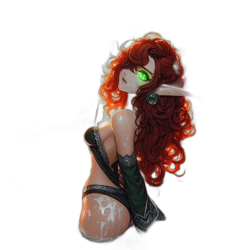fantasy art, concept art, 3d render, comic book art, elven, woman, glowing, green transparent PNG cut-out