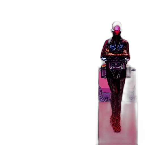 robot, jacket, dress, mask, cyberpunk, concept art, vaporwave, comic book art transparent PNG cut-out