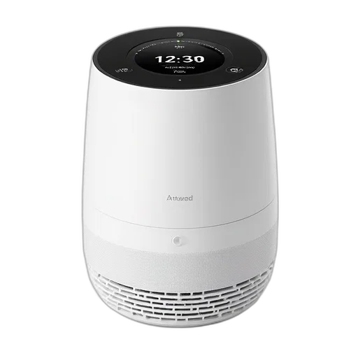 robot, white, air, purifier, digital, display, showing, time transparent PNG cut-out