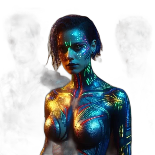 robot, face, cyberpunk, concept art, comic book art, fantasy art, neon lights, fire transparent PNG cut-out