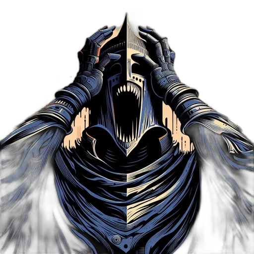 mask, weapon, face, sword, concept art, fantasy art, comic book art, pixel art transparent PNG cut-out
