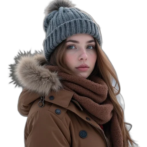 hat, jacket, face, jewelry transparent PNG cut-out