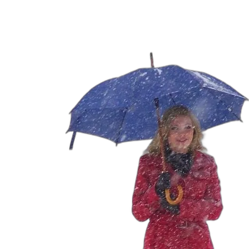 umbrella, snow, rain, woman, red, coat, holds, blue transparent PNG cut-out