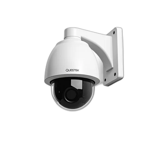 white, security, camera, brand, name, questek, written, mounted transparent PNG cut-out