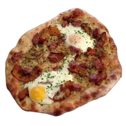 food, face, photorealistic, 3d render, delicious-looking, pizza, eggs, sausage transparent PNG cut-out