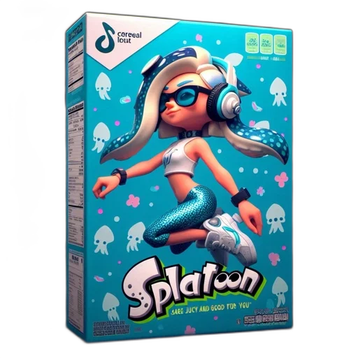 concept art, 3d render, illustration, cereal, box, features, splatoon, character transparent PNG cut-out