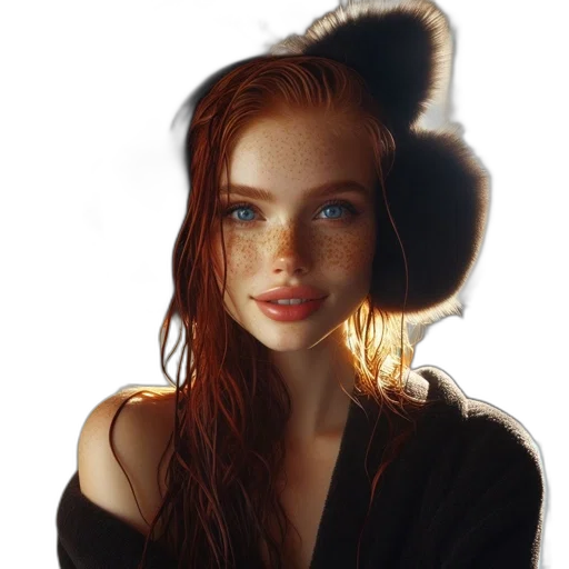 hat, jacket, hair, face, photorealistic, fantasy art, oil painting, concept art transparent PNG cut-out