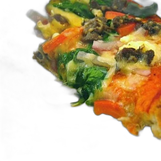 food, crown, 3d render, photorealistic, close-up, pizza, spinach, onions transparent PNG cut-out