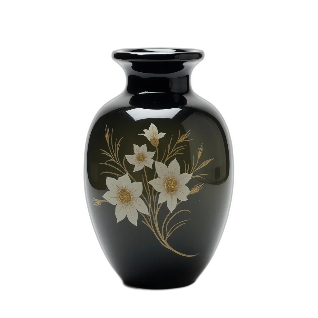 bottle, flower, photorealistic, 3d render, black, glass, vase, floral transparent PNG cut-out