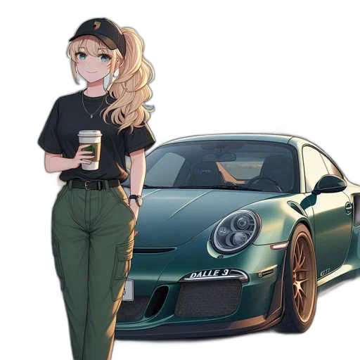 car, animal, anime, cartoon, concept art, photorealistic, green, blonde transparent PNG cut-out