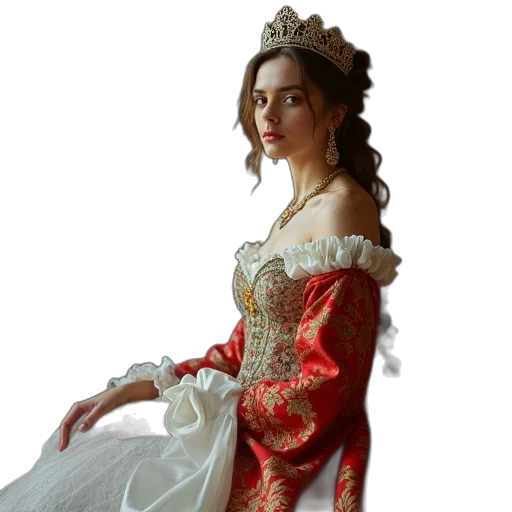 dress, crown, jewelry, photorealistic, oil painting, fantasy art, concept art, queen transparent PNG cut-out