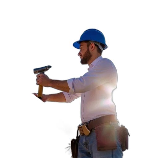 staff, weapon, 3d render, photorealistic, person, blue, hard, hat transparent PNG cut-out