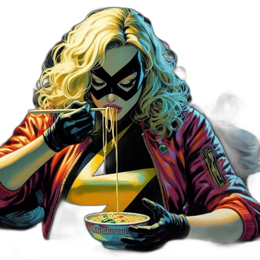 comic book art, concept art, female, superhero, character, wearing, red, jacket transparent PNG cut-out
