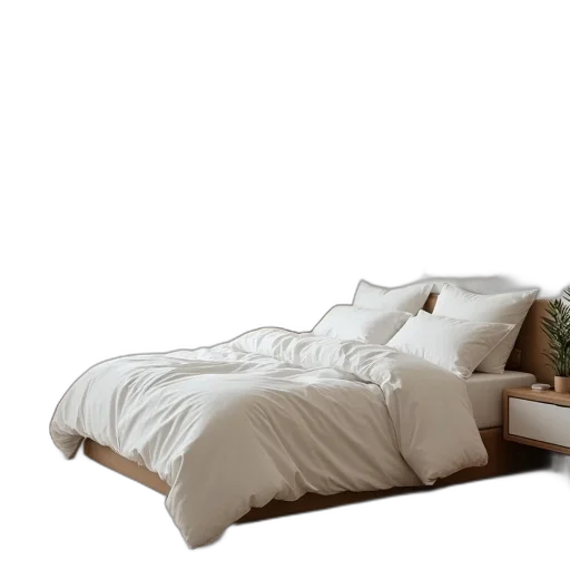 furniture, 3d render, photorealistic, earth tones, bedroom, large, bed, covered transparent PNG cut-out
