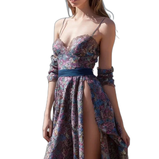 dress, jewelry, photorealistic, concept art, 3d render, dark, colorful, blue transparent PNG cut-out