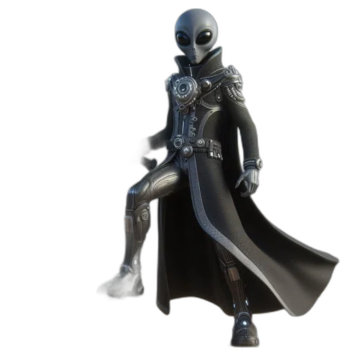 robot, concept art, 3d render, futuristic, alien, landscape, large-headed, mechanized transparent PNG cut-out