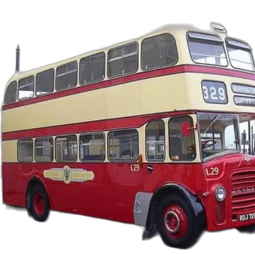 photorealistic, concept art, 3d render, red, cream, double-decker, bus, number transparent PNG cut-out