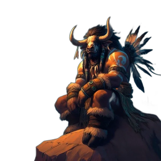 concept art, fantasy art, comic book art, pixel art, dark, golden, mythical, minotaur transparent PNG cut-out