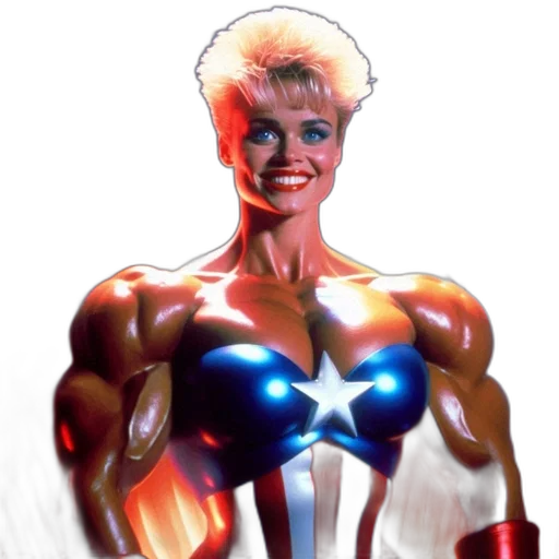 robot, comic book art, concept art, photorealistic, 3d render, woman, captain, america-like transparent PNG cut-out