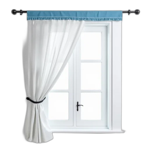 furniture, white, curtain, blue, trim, top, partially, drawn transparent PNG cut-out