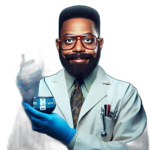 staff, jacket, robot, face, concept art, cartoon, man, lab transparent PNG cut-out