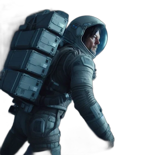 jacket, robot, concept art, cyberpunk, 3d render, outer space, astronaut, floats transparent PNG cut-out