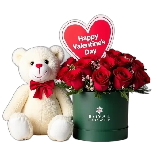 white, teddy, bear, red, bow, tie, sitting, next transparent PNG cut-out