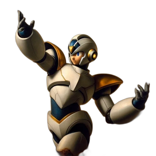 robot, weapon, concept art, 3d render, sleek, humanoid, stands, against transparent PNG cut-out
