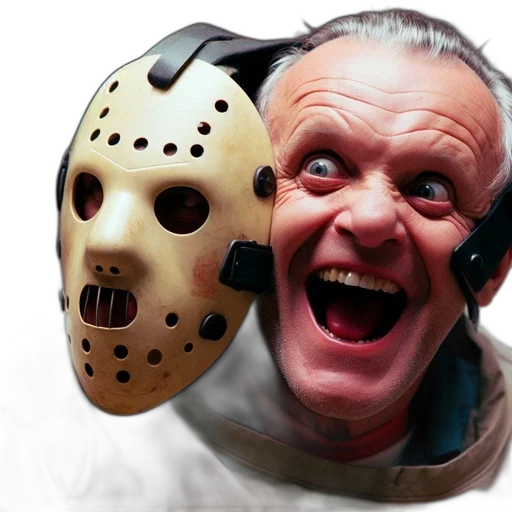 mask, face, concept art, elderly, man, wide-eyed, surprised, wears transparent PNG cut-out