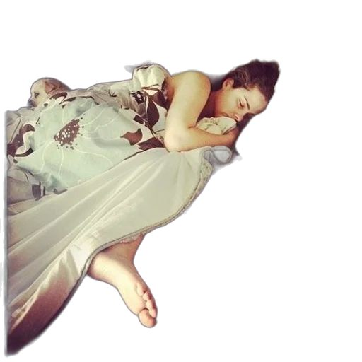 dress, creature, photorealistic, 3d render, woman, sleeping, bed, dog transparent PNG cut-out