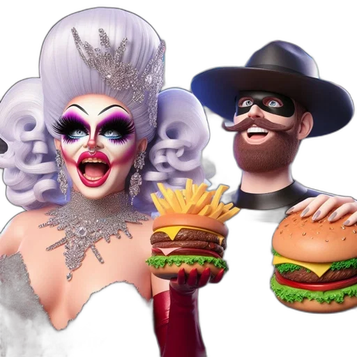 food, hat, concept art, cartoon, 3d render, two, animated, characters transparent PNG cut-out