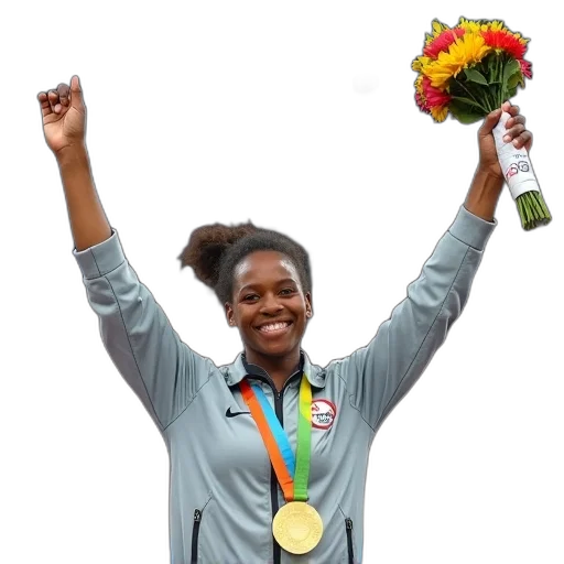 staff, young, african, female, athlete, holding, bouquet, flowers transparent PNG cut-out