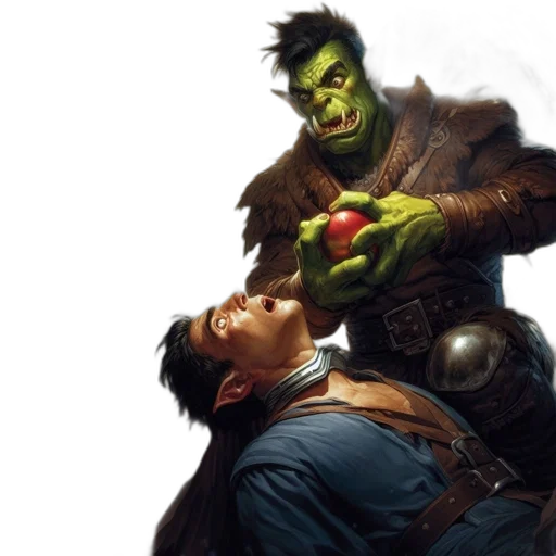 concept art, fantasy art, comic book art, photorealistic, lush, forest, fierce, orc-like transparent PNG cut-out