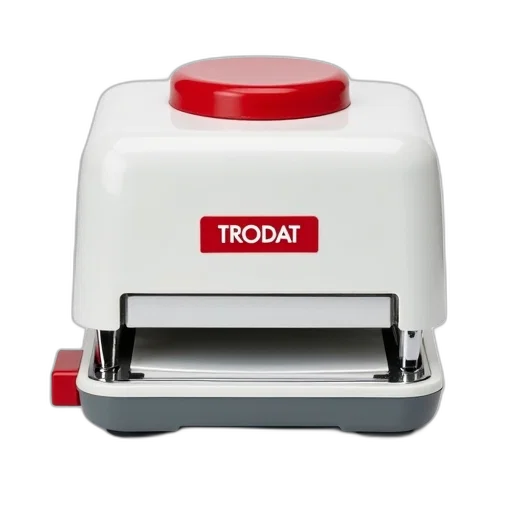 robot, white, red, trodat, brand, embosser, button, label transparent PNG cut-out