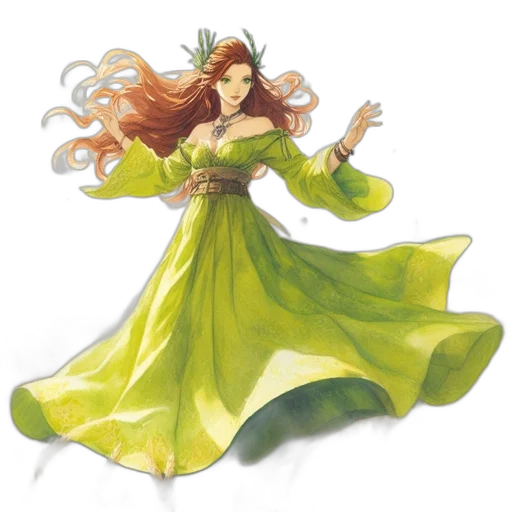dress, concept art, fantasy art, pixel art, 3d render, green, earth tones, young transparent PNG cut-out