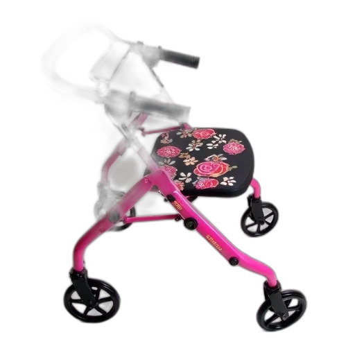 3d render, photorealistic, pink, black, folding, walker, floral, patterned transparent PNG cut-out