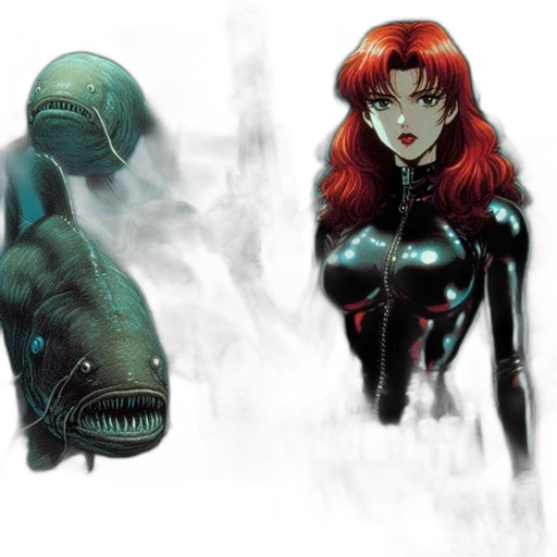 comic book art, concept art, fantasy art, underwater, outer space, dark, woman, fiery transparent PNG cut-out