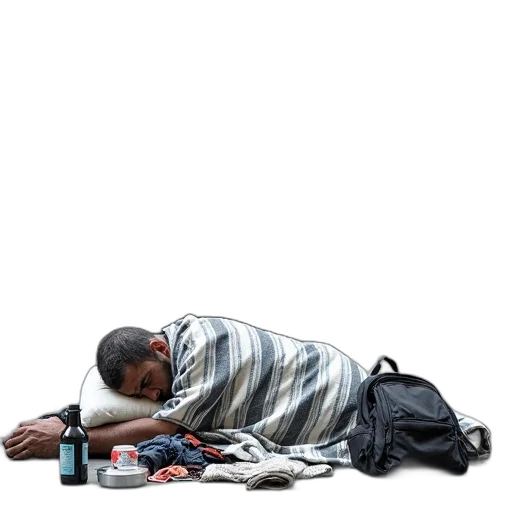 jacket, shoes, weapon, staff, concept art, photorealistic, homeless, man transparent PNG cut-out