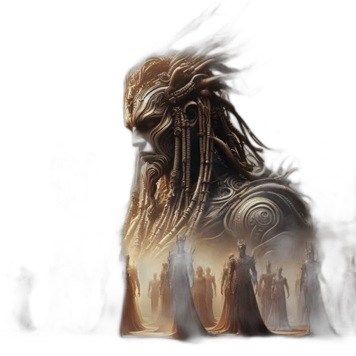 creature, mask, dragon, hair, concept art, fantasy art, comic book art, photorealistic transparent PNG cut-out