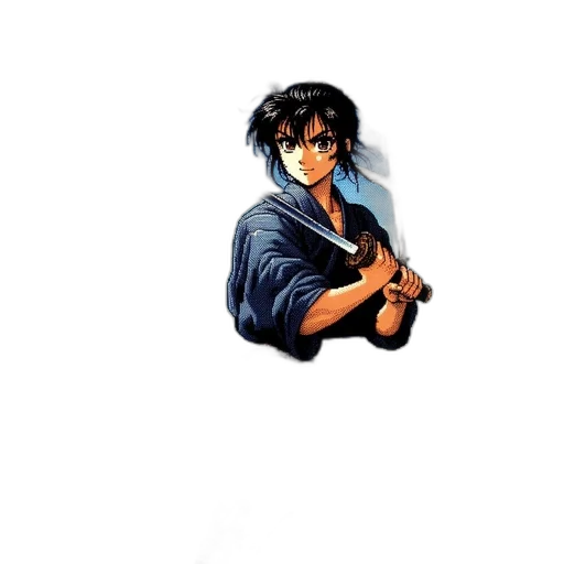 weapon, jacket, staff, sword, pixel art, concept art, anime, vaporwave transparent PNG cut-out