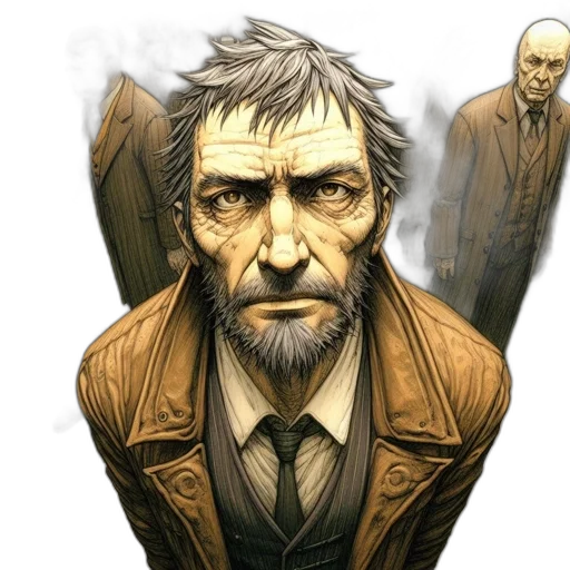 face, jacket, comic book art, concept art, fantasy art, pixel art, older, man transparent PNG cut-out