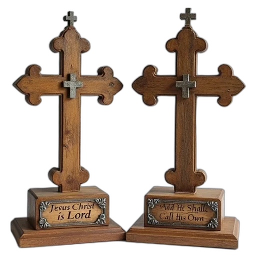 pair, rustic, wooden, cross, decorations, distressed, finish, featuring transparent PNG cut-out