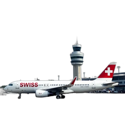 3d render, white, red, swiss, air, lines, passenger, jet transparent PNG cut-out