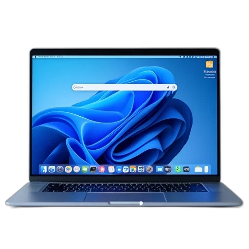 laptop, blue, screen, displaying, wallpaper, white, abstract, design transparent PNG cut-out
